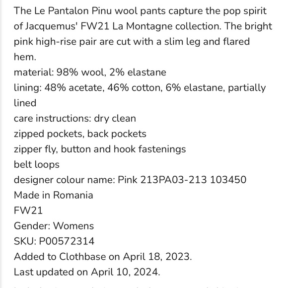 Jacquemus La Montagne sz FR 38 US 6 - 28 Pinu Pants Flare High Waist Wool Blend - Picture 5 of 12